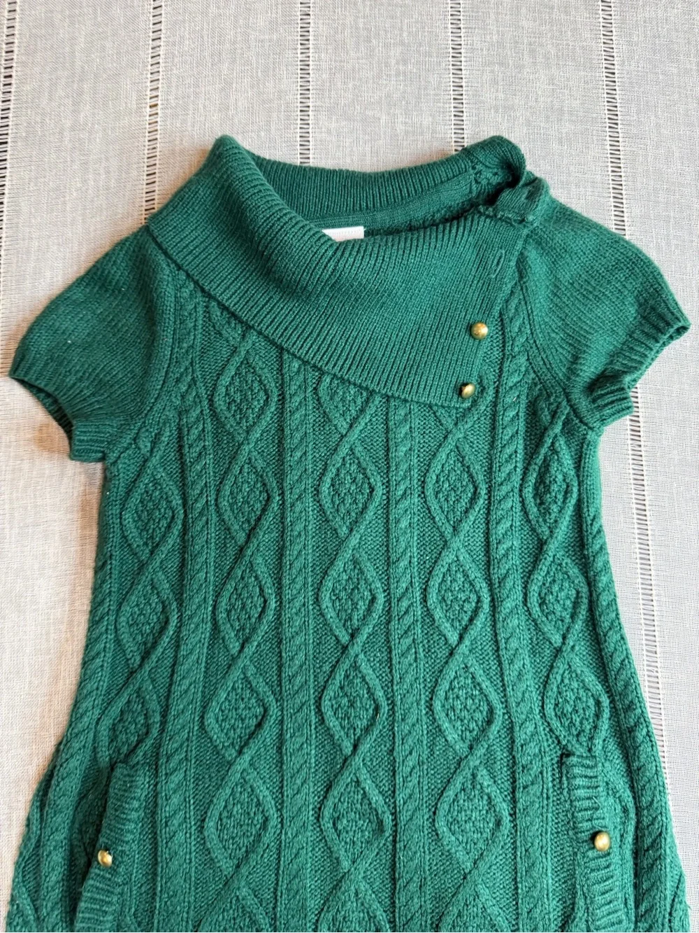 Janie and Jack Green Cable Knit Sweater Dress Cowl Neck Buttons Girls Size 6